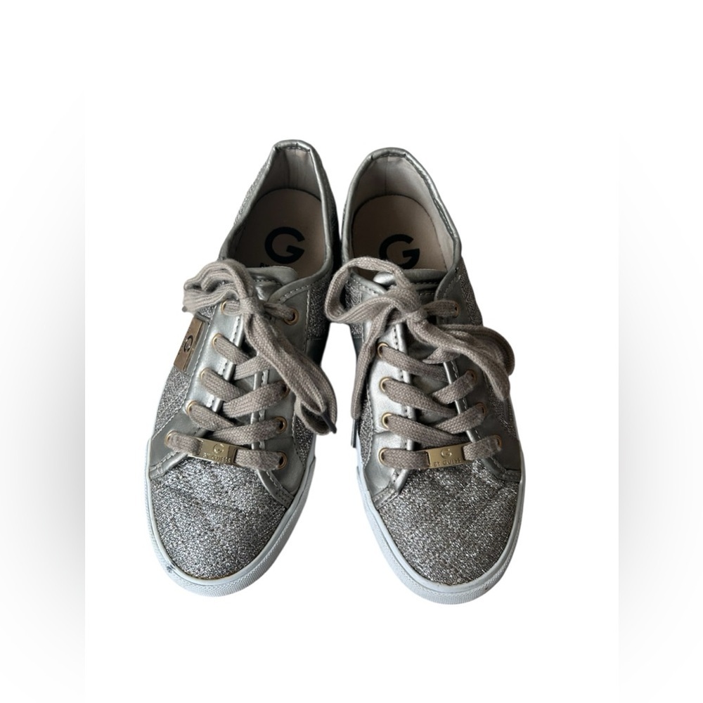G by GUESS GGBacker3 Quilted Silver Sparkle Sneakers Size 7.5 - Picture 2 of 9